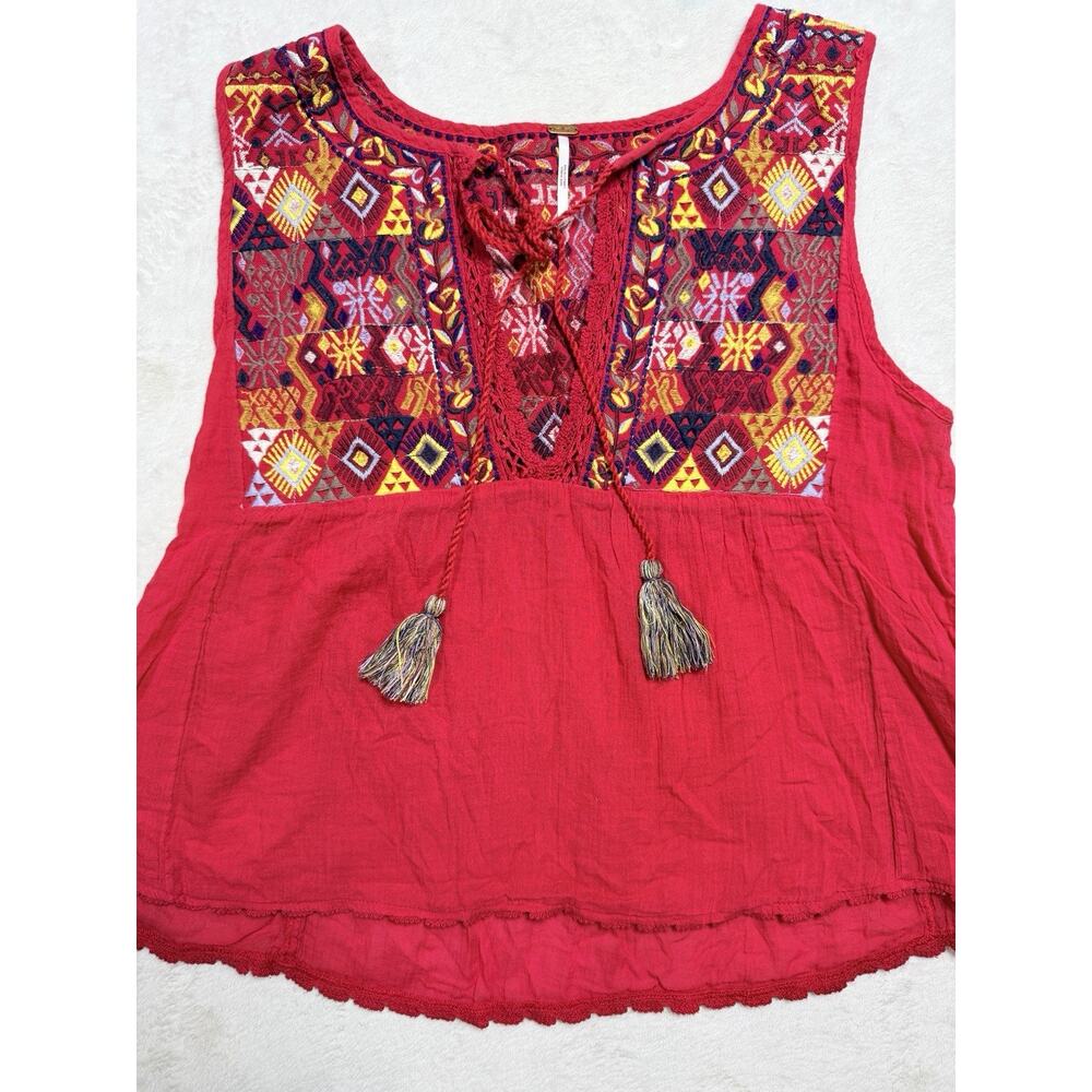 Free People Embroidery Tassel Tank Modern Craft Poetcore Rave Festiva lRed Sz Lg